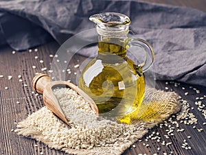 Sesame oil and seeds photo