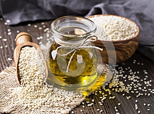 Sesame oil and seeds photo