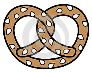 Sesame pretzel - baked product - vector full color picture for logo or icon. Sesame brezel - Traditional German meal snack