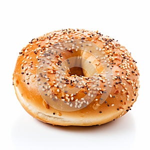 Sesame Seed Bagel On White Background
