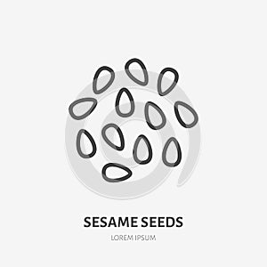 Sesame seeds flat line icon. Vector thin sign of nut, healthy food outline illustration