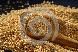 Sesame seeds and spoon