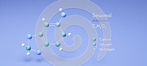 sesamol molecule, molecular structures, antioxidant, 3d model, Structural Chemical Formula and Atoms with Color Coding photo