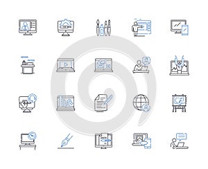 Session line icons collection. Connection, Meeting, Gathering, Dialogue, Discussion, Workshop, Seminar vector and linear