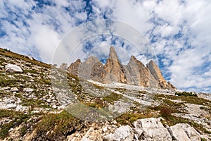 Sesto Dolomites Italy - South Rock Face of Tre Cime di Lavaredo or Drei Zinnen