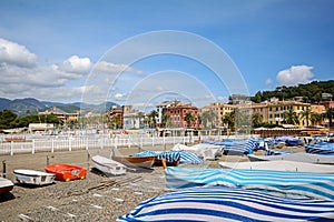 Sestri Levante, Liguria: Seaside with old town and beach Baia delle Favole - Bay of the Fables, Italy photo
