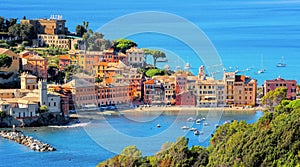 Sestri Levante on Mediterranean sea coast in Italy photo