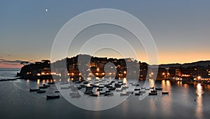 Scenic view of Baia del Silenzio at dusk. Sestri Levante. Liguria, Italy photo