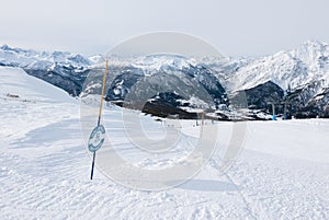 Sestriere, Piedmont, Italy skiers on the slopes