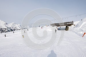 Sestriere, Piedmont, Italy skiers on the slopes
