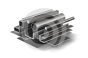 Set 1 of metal parts for metal structures. 3d vector