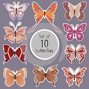 Set of 10 butterflies stickers.