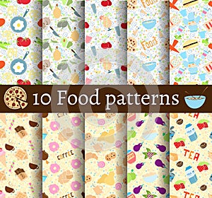 Set of 10 food seamless patterns