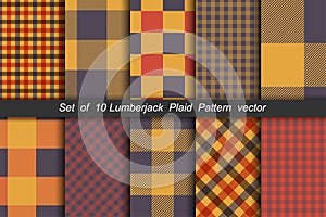 Set of 10 options tartan seamless pattern backgrounds. Autumn color panel plaid.