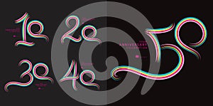 Set of 10 to 50 years Anniversary logotype design, 10, 20, 30, 40, 50 number design, anniversary template, anniversary vector