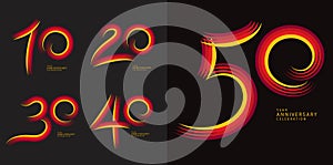 Set of 10 to 50 years Anniversary logotype design, 10, 20, 30, 40, 50 number design, anniversary template, anniversary vector