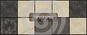 Set of 10 Topographic map contour backgrounds. Topo map with elevation. Contour map vector. Geographic World Topography