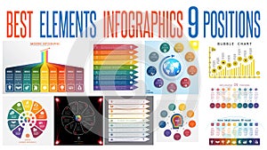 Set 10 universal templates elements Infographics for 9 positions