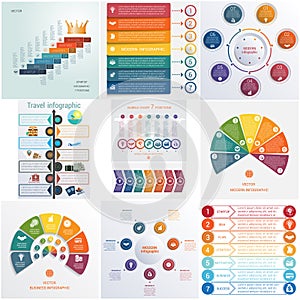 Set 10 universal templates elements Infographics conceptual cyclic processes for 7 positions