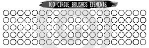 Set of 100 circle brushes elements. Different circle brush strokes. Grunge round shapes. Boxes, frames for text, labels, logo,