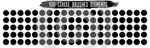 Set of 100 circle brushes elements. Different circle brush strokes. Grunge round shapes. Boxes, frames for text, labels, logo,