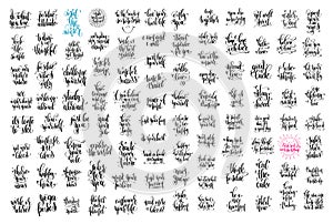 Set of 100 hand lettering inscription positive quotes
