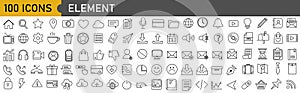 set of 100 icons in trendy line style. Business, ecommerce, finance, accounting. Big set Icons collection. Vector