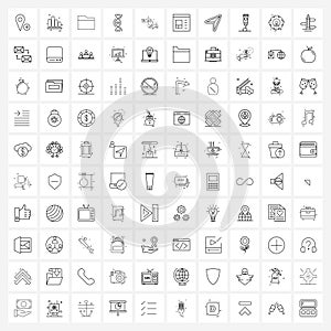 Set of 100 Simple Line Icons for Web and Print such as heart, love, folder, lab, chemical