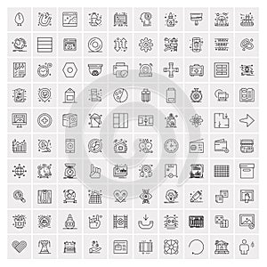 Set of 100 Universal Modern Thin Line Icons for Mobile and Web. Mix Business icons Like Arrows, Avatars , Smileys, Business,