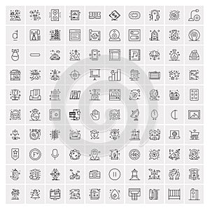 Set of 100 Universal Modern Thin Line Icons for Mobile and Web. Mix Business icons Like Arrows, Avatars , Smileys, Business,