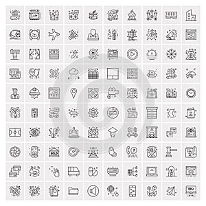 Set of 100 Universal Modern Thin Line Icons for Mobile and Web. Mix Business icons Like Arrows, Avatars , Smileys, Business,