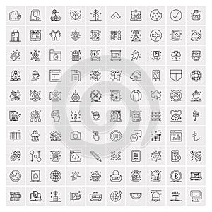 Set of 100 Universal Modern Thin Line Icons for Mobile and Web. Mix Business icons Like Arrows, Avatars , Smileys, Business,