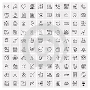 Set of 100 Universal Modern Thin Line Icons for Mobile and Web. Mix Business icons Like Arrows, Avatars , Smileys, Business,