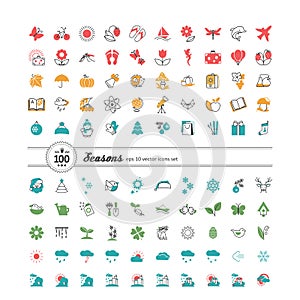 Set of 100 web icons. Season, weather.