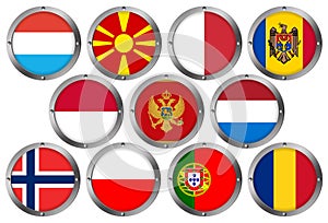 Set of 11 Flags in Round Metal Frame-Europe 3