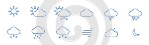 Set of 12 basic contour weather icons. Isolated vector illustration on white background.