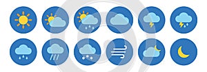 Set of 12 basic flat weather icons.