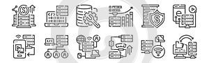 Set of 12 big data icons. outline thin line icons such as computer, velocity, user, security, repair, programs