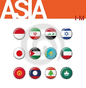 Set of 12 bottlecap flags of Asia I-M. Set 2 of 4.