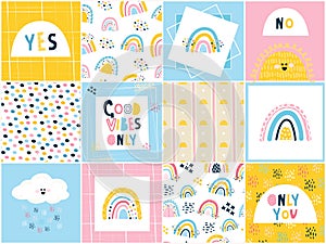 Set of 12 children`s cards in scandi style