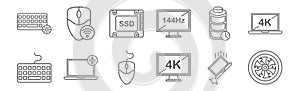 Set of 12 computer interface icons. outline thin line icons such as fan, monitor, laptop, battery, ssd, mouse