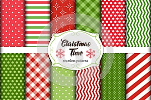 Set of 12 cute seamless Christmas Time patterns with traditional ornaments