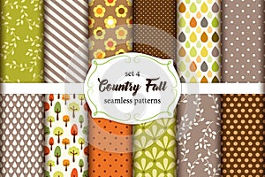 Set of 12 cute seamless Country Fall patterns with primitive ornaments