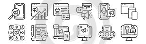 set of 12 digital marketing lineart icons. outline thin line icons such as keyword, digital campaign, blogging, podcast, online