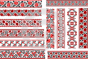 Set of 12 Ethnic Patterns for Embroidery Stitch with Roses