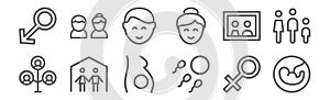 Set of 12 family icons. outline thin line icons such as fetus, fertility, family, family, boy, couple