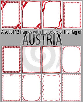 Set of 12 frames with the colors of the flag of Austria