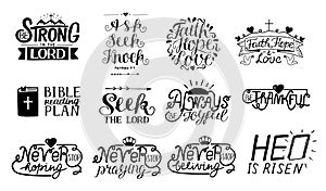Set of 12 Hand lettering christian quotes Be strong in the Lord. Ask,seek,knock. Faith,hope,love. Bible reading plan