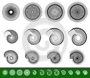 Set of 12 spiral, swirl, twirl shapes