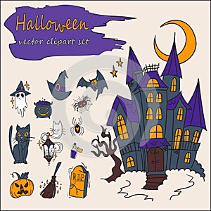 Set of 13 Halloween Vector Cliparts